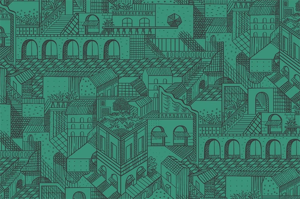 Xalia — Mimari Çizim Desenli Perdelik Kumaş