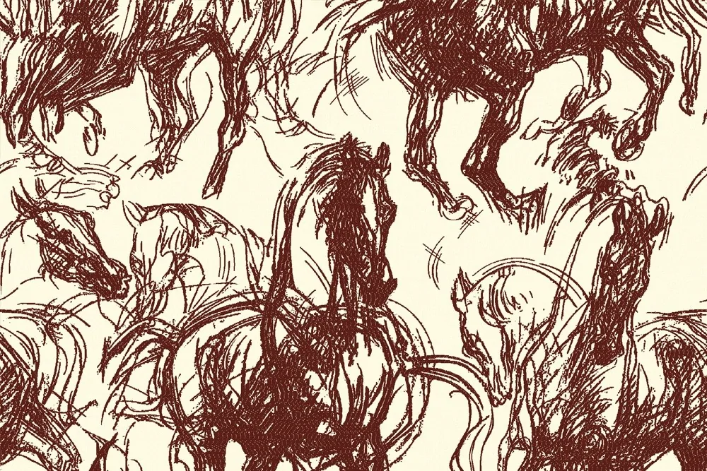 Jalira — Eskiz At Desenli Perdelik Kumaş