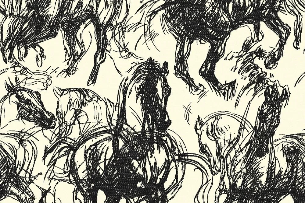 Jalira — Eskiz At Desenli Perdelik Kumaş