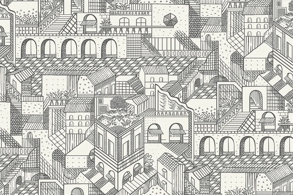 Xalia — Mimari Çizim Desenli Perdelik Kumaş